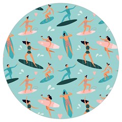 Beach Surfing Surfers With Surfboards Surfer Rides Wave Summer Outdoors Surfboards Seamless Pattern Round Trivet by Bedest