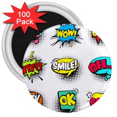 Set Colorful Comic Speech Bubbles 3  Magnets (100 Pack) by Hannah976