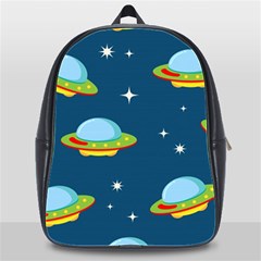 Seamless Pattern Ufo With Star Space Galaxy Background School Bag (xl) by Bedest