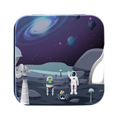 Alien Astronaut Scene Square Metal Box (black) by Bedest