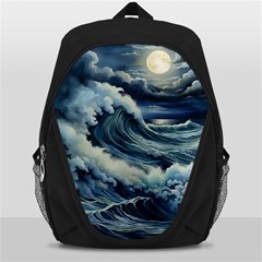 Waves Storm Sea Moon Landscape Backpack Bag by Bedest