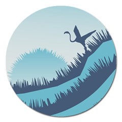 Swan Flying Bird Wings Waves Grass Magnet 5  (round) by Bedest