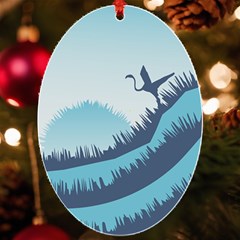 Swan Flying Bird Wings Waves Grass Uv Print Acrylic Ornament Oval by Bedest