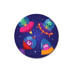 Cartoon Funny Aliens With Ufo Duck Starry Sky Set Magnet 3  (round) by Ndabl3x