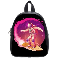 Astronaut Spacesuit Standing Surfboard Surfing Milky Way Stars School Bag (small) by Ndabl3x