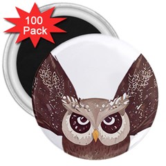 Owl Bird Feathers 3  Magnets (100 Pack) by Sarkoni