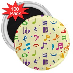 Seamless Pattern Musical Note Doodle Symbol 3  Magnets (100 Pack) by Hannah976