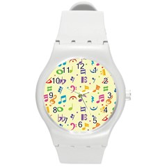 Seamless Pattern Musical Note Doodle Symbol Round Plastic Sport Watch (m) by Hannah976