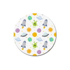 Seamless Pattern Cartoon Space Planets Isolated White Background Magnet 3  (round) by Hannah976