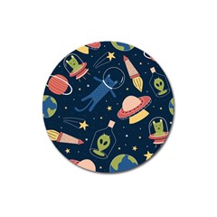 Seamless Pattern With Funny Aliens Cat Galaxy Magnet 3  (round) by Hannah976