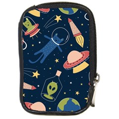 Seamless Pattern With Funny Aliens Cat Galaxy Compact Camera Leather Case by Hannah976