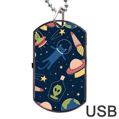 Seamless Pattern With Funny Aliens Cat Galaxy Dog Tag Usb Flash (one Side) by Hannah976