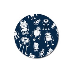 White Robot Blue Seamless Pattern Magnet 3  (round) by Hannah976