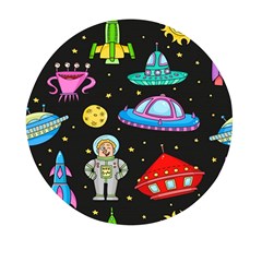 Seamless Pattern With Space Objects Ufo Rockets Aliens Hand Drawn Elements Space Mini Round Pill Box by Hannah976