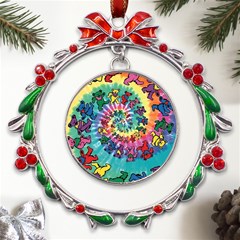 Grateful Dead Bears Tie Dye Vibrant Spiral Metal X mas Wreath Ribbon Ornament by Bedest