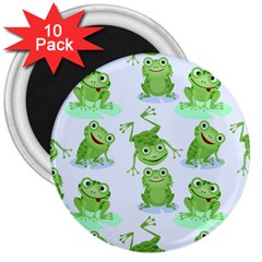 Cute Green Frogs Seamless Pattern 3  Magnets (10 Pack)  by Ravend