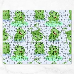 Cute Green Frogs Seamless Pattern Rectangular Jigsaw Puzzl by Ravend