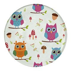 Forest Seamless Pattern With Cute Owls Round Glass Fridge Magnet (4 Pack) by Apen