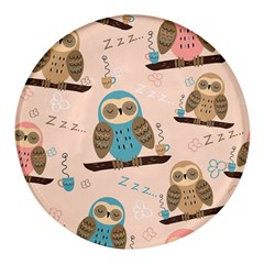 Seamless Pattern Owls Dream Cute Style Pajama Fabric Round Glass Fridge Magnet (4 Pack) by Apen