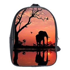 Elephant Landscape Tree Africa Sunset Safari Wild School Bag (xl) by Jatiart