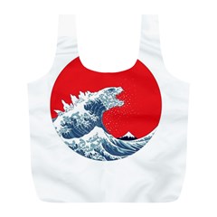 The Great Wave Of Kaiju Full Print Recycle Bag (l) by Cendanart