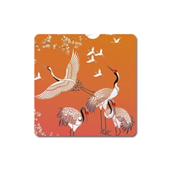 Japanese Crane Painting Of Birds Square Magnet by Cendanart