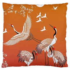 Japanese Crane Painting Of Birds Large Premium Plush Fleece Cushion Case (one Side) by Cendanart