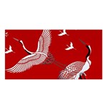 Japanese Crane Bird Art Satin Shawl 45  x 80  Front