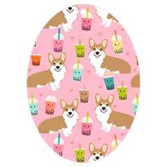 Corgi Bubble Boba Tea Pink Pattern Uv Print Acrylic Ornament Oval by Cendanart