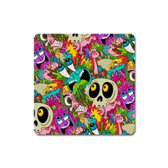 Crazy Illustrations & Funky Monster Pattern Square Magnet by Ket1n9