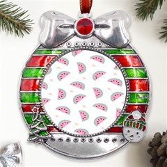 Watermelon Wallpapers  Creative Illustration And Patterns Metal X mas Ribbon With Red Crystal Round Ornament by Ket1n9