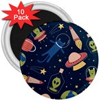 Seamless Pattern With Funny Alien Cat Galaxy 3  Magnets (10 pack)  Front