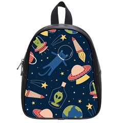 Seamless Pattern With Funny Alien Cat Galaxy School Bag (small) by Ndabl3x