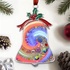 Swirl Vortex Emoji Cyclone Motion Metal Holly Leaf Bell Ornament by Paksenen