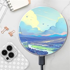 Mountains And Trees Illustration Painting Clouds Sky Landscape Wireless Fast Charger(white) by Cendanart