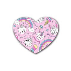 Beautiful Cute Animals Pattern Pink Rubber Coaster (heart) by Grandong