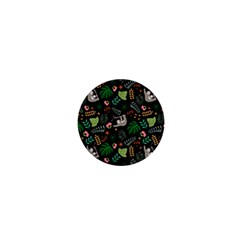 Floral Pattern With Plants Sloth Flowers Black Backdrop 1  Mini Magnets by Bedest