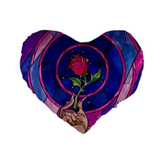 Enchanted Rose Stained Glass Standard 16  Premium Flano Heart Shape Cushions by Cendanart