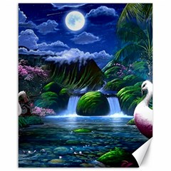 Flamingo Paradise Scenic Bird Fantasy Moon Paradise Waterfall Magical Nature Canvas 16  X 20  by Ndabl3x