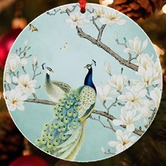 Couple Peacock Bird Spring White Blue Art Magnolia Fantasy Flower Uv Print Acrylic Ornament Round by Ndabl3x