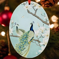 Couple Peacock Bird Spring White Blue Art Magnolia Fantasy Flower Uv Print Acrylic Ornament Oval by Ndabl3x