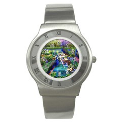 Peacocks In Garden Stainless Steel Watch by Ndabl3x