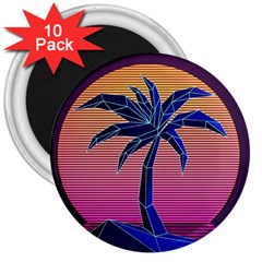 Abstract 3d Art Holiday Island Palm Tree Pink Purple Summer Sunset Water 3  Magnets (10 Pack)  by Cemarart