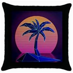 Abstract 3d Art Holiday Island Palm Tree Pink Purple Summer Sunset Water Throw Pillow Case (Black) Front