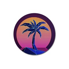 Abstract 3d Art Holiday Island Palm Tree Pink Purple Summer Sunset Water Magnet 3  (round) by Cemarart