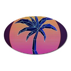 Abstract 3d Art Holiday Island Palm Tree Pink Purple Summer Sunset Water Oval Magnet by Cemarart