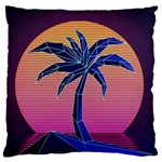 Abstract 3d Art Holiday Island Palm Tree Pink Purple Summer Sunset Water Large Premium Plush Fleece Cushion Case (One Side) Front