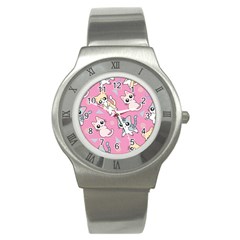 Cute Animal Little Cat Seamless Pattern Stainless Steel Watch by Grandong