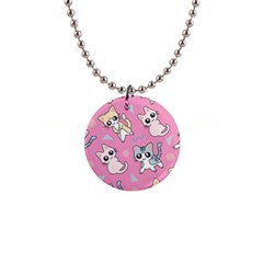 Cute Animal Little Cat Seamless Pattern 1  Button Necklace by Grandong