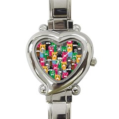 Cat Funny Colorful Pattern Heart Italian Charm Watch by Grandong